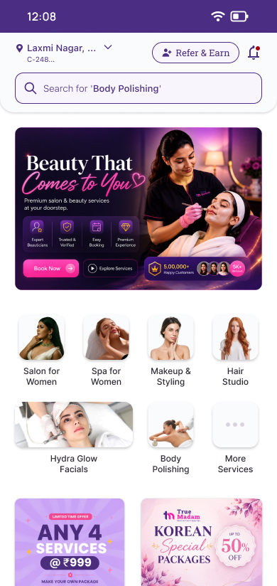 True Madam mobile app welcome screen